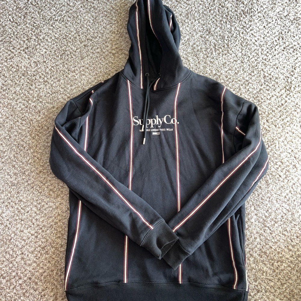 Black w White & Red Striped Hooded Sweater - Cotton On Garments - Men’s S Loose